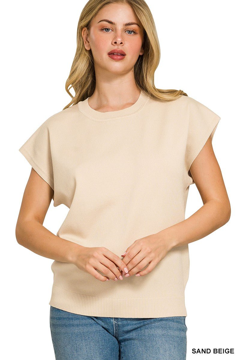 Zenana Viscose Round - neck Short Sleeve Sweater - Bitsy Gypsy Boutique