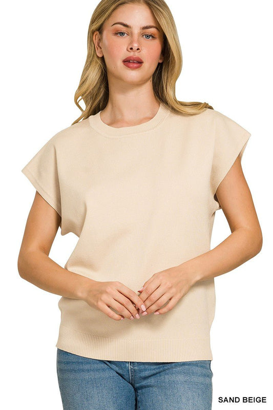 Zenana Viscose Round - neck Short Sleeve Sweater - Bitsy Gypsy Boutique