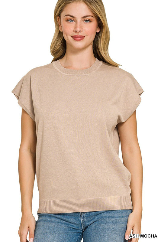 Zenana Viscose Round - neck Short Sleeve Sweater - Bitsy Gypsy Boutique