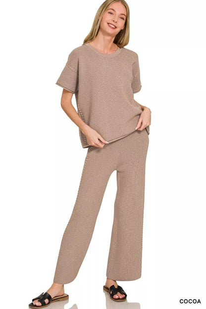 Zenana Viscose Round Neck Top & Pants Set - Bitsy Gypsy Boutique