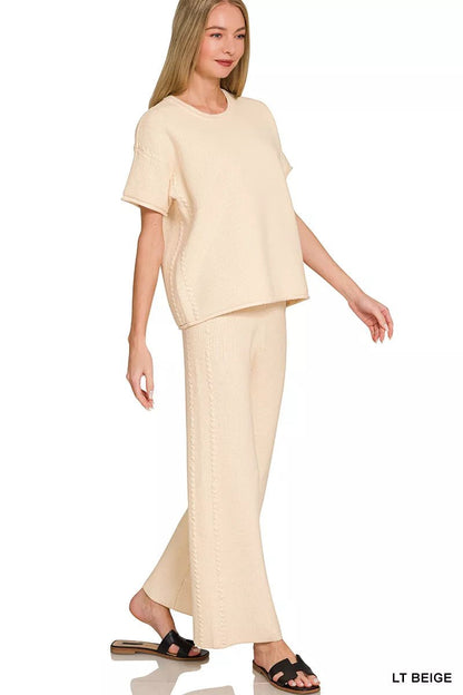 Zenana Viscose Round Neck Top & Pants Set - Bitsy Gypsy Boutique