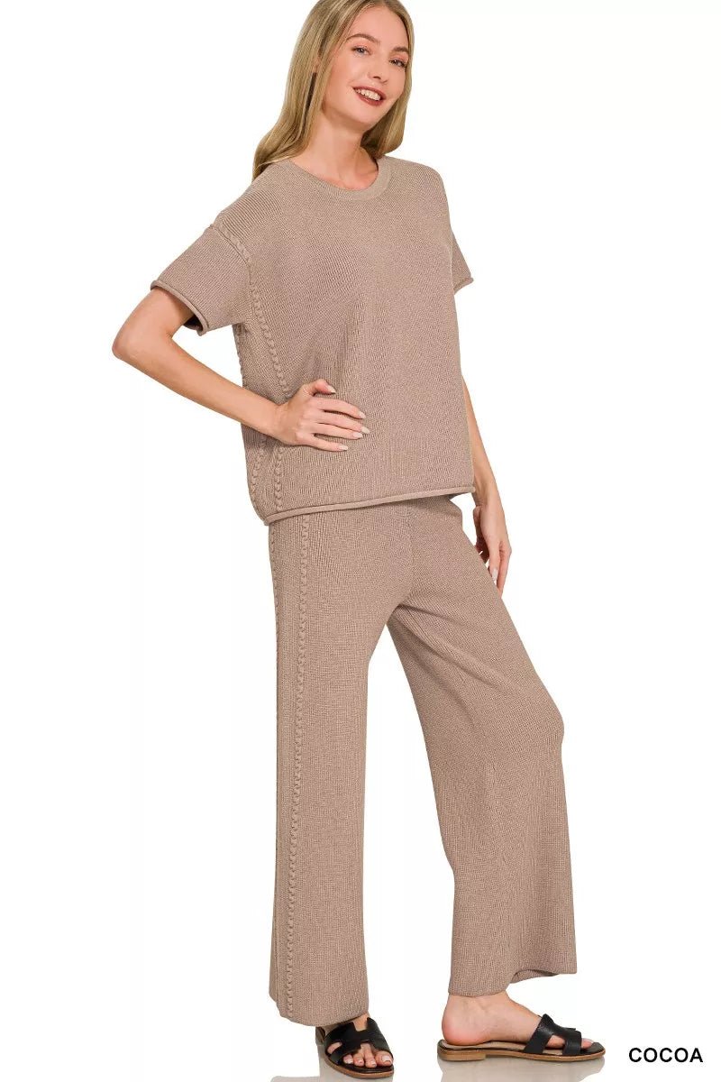 Zenana Viscose Round Neck Top & Pants Set - Bitsy Gypsy Boutique