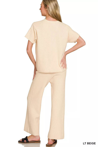 Zenana Viscose Round Neck Top & Pants Set - Bitsy Gypsy Boutique