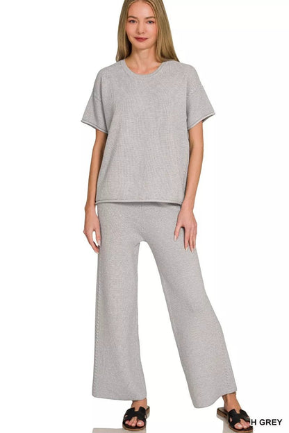 Zenana Viscose Round Neck Top & Pants Set - Bitsy Gypsy Boutique