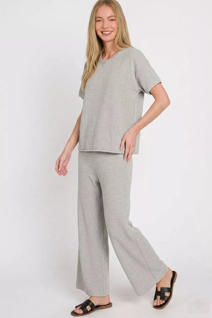 Zenana Viscose Round Neck Top & Pants Set - Bitsy Gypsy Boutique