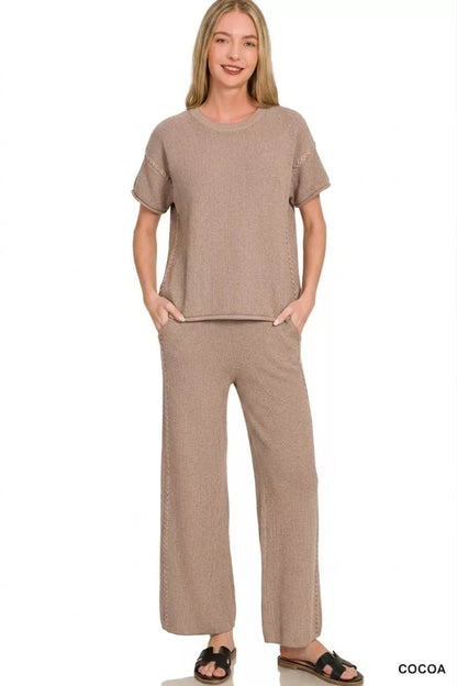Zenana Viscose Round Neck Top & Pants Set - Bitsy Gypsy Boutique