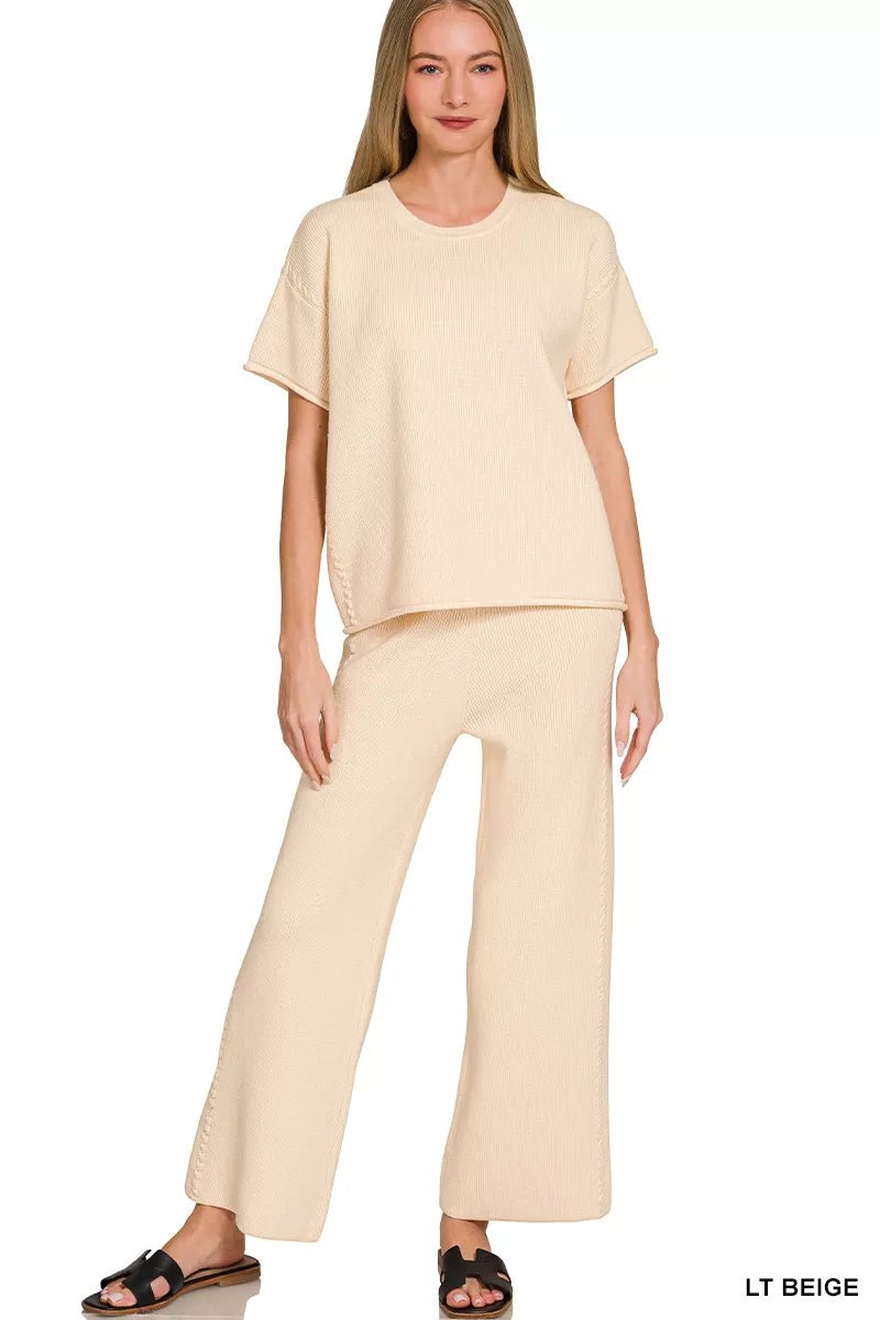 Zenana Viscose Round Neck Top & Pants Set - Bitsy Gypsy Boutique