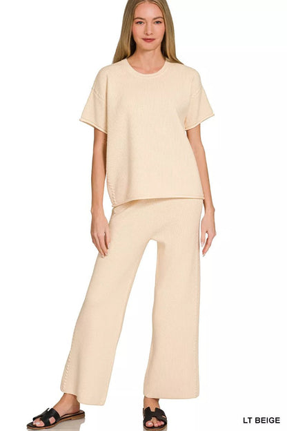 Zenana Viscose Round Neck Top & Pants Set - Bitsy Gypsy Boutique