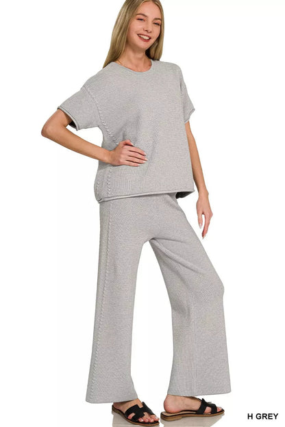 Zenana Viscose Round Neck Top & Pants Set - Bitsy Gypsy Boutique