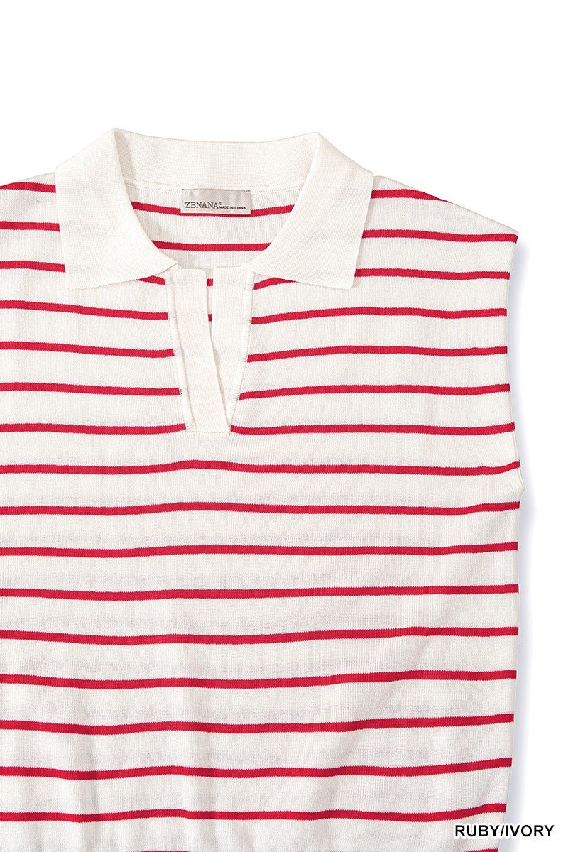 Zenana Viscose Striped Collared Sweater Vest - Bitsy Gypsy Boutique