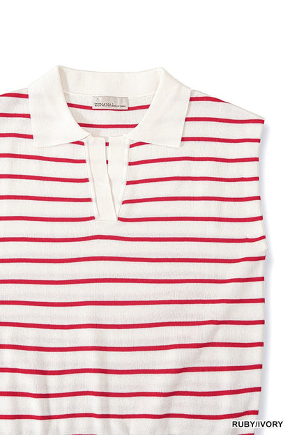 Zenana Viscose Striped Collared Sweater Vest - Bitsy Gypsy Boutique
