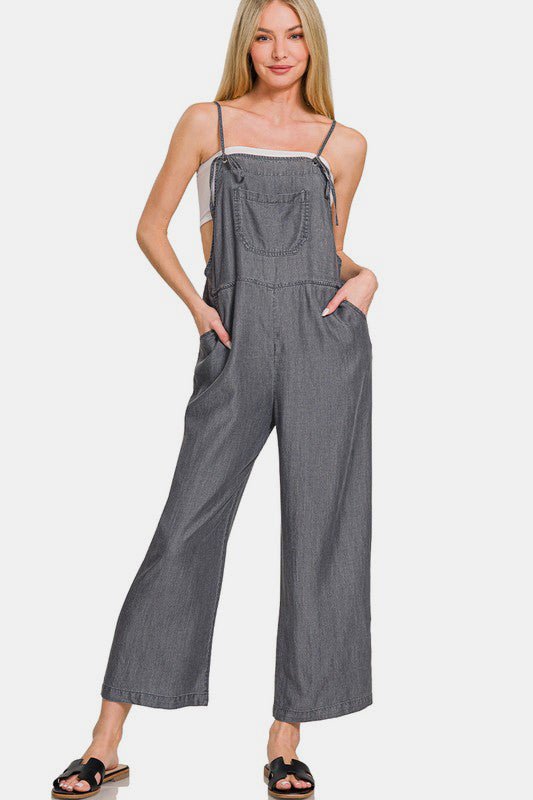 Zenana Washed Adjustable Strap Wide Leg Denim Overalls - Bitsy Gypsy Boutique
