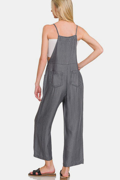 Zenana Washed Adjustable Strap Wide Leg Denim Overalls - Bitsy Gypsy Boutique