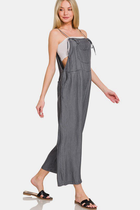 Zenana Washed Adjustable Strap Wide Leg Denim Overalls - Bitsy Gypsy Boutique