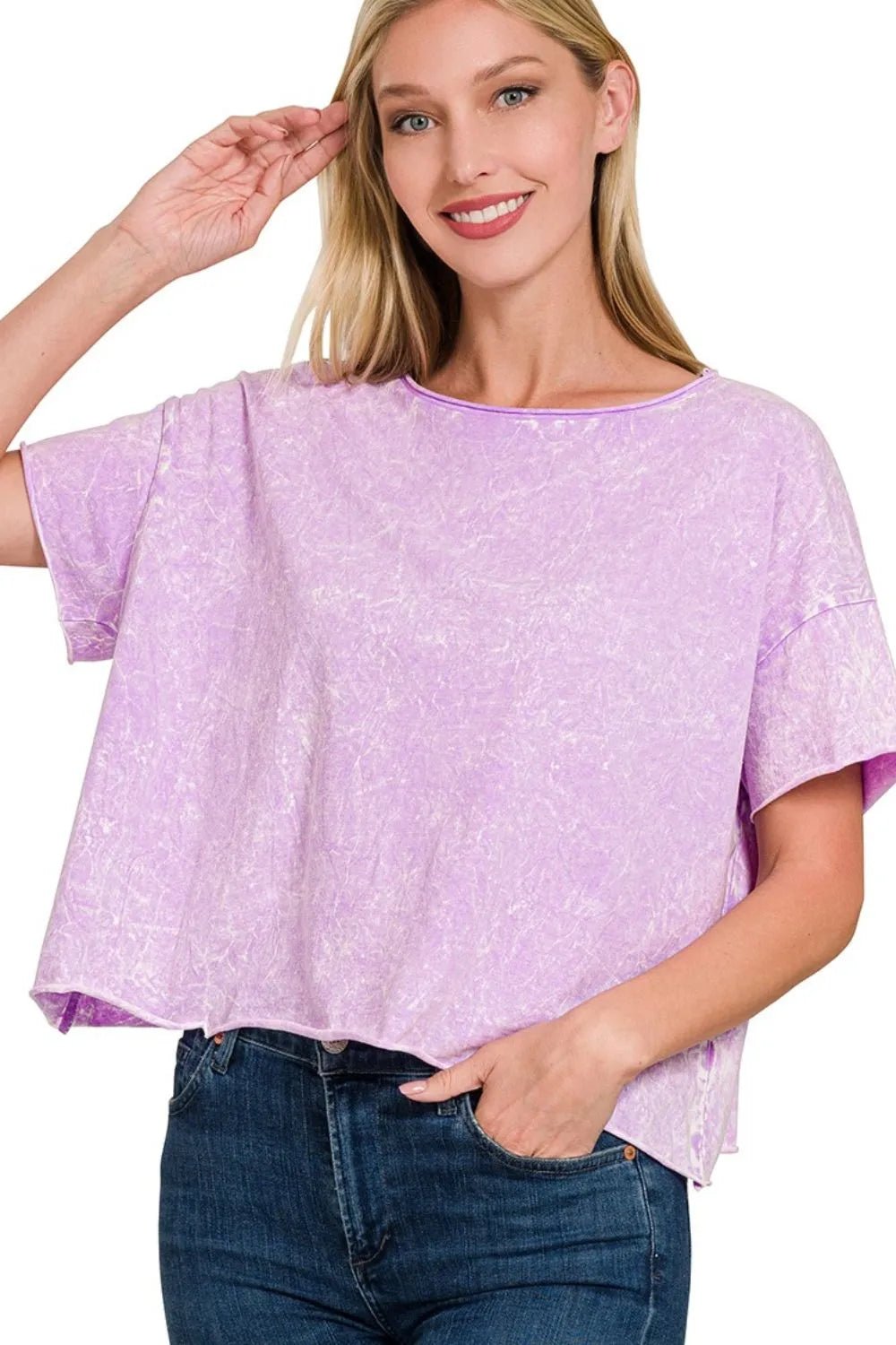 Zenana Washed Crew Neck Short Sleeve Crop Box Tee - Bitsy Gypsy Boutique