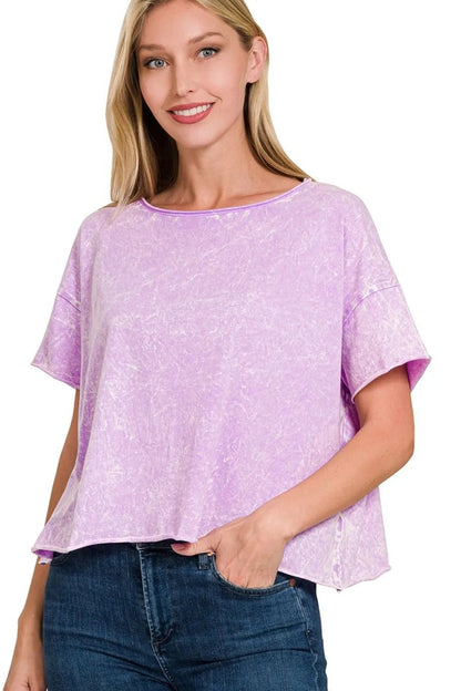 Zenana Washed Crew Neck Short Sleeve Crop Box Tee - Bitsy Gypsy Boutique