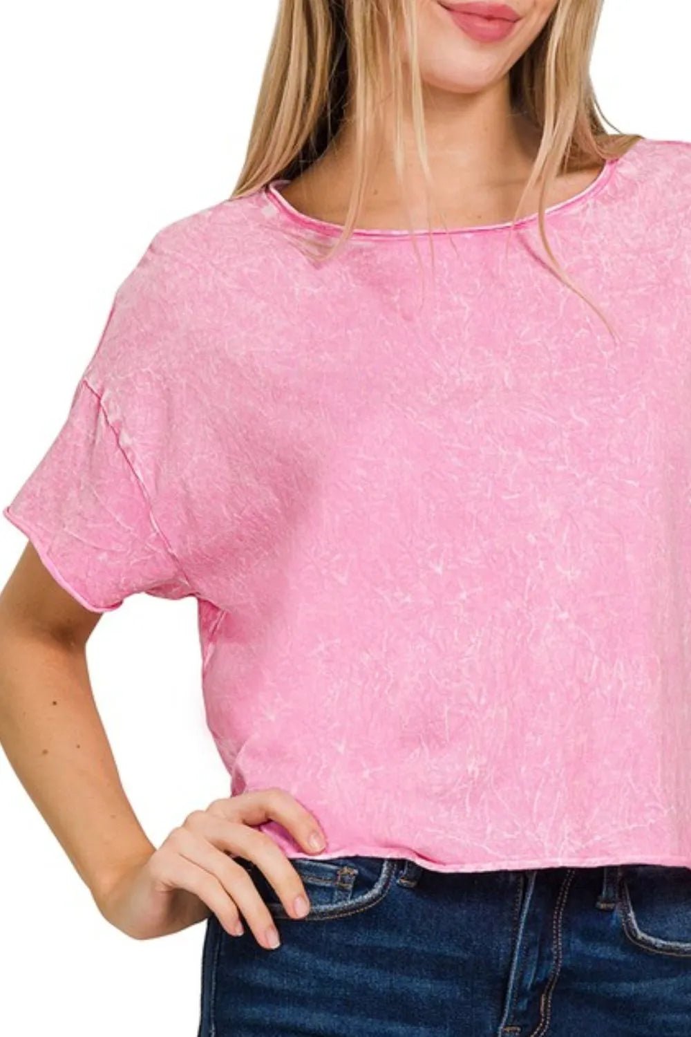Zenana Washed Crew Neck Short Sleeve Crop Box Tee - Bitsy Gypsy Boutique