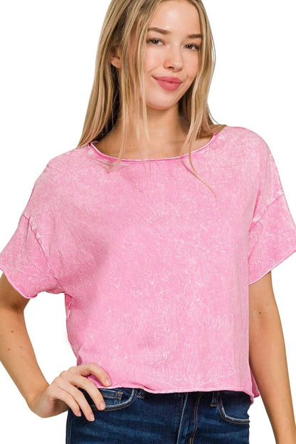 Zenana Washed Crew Neck Short Sleeve Crop Box Tee - Bitsy Gypsy Boutique
