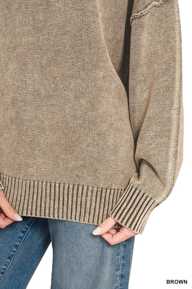 Zenana Washed Deep V-neck Oversized Sweater - Bitsy Gypsy Boutique