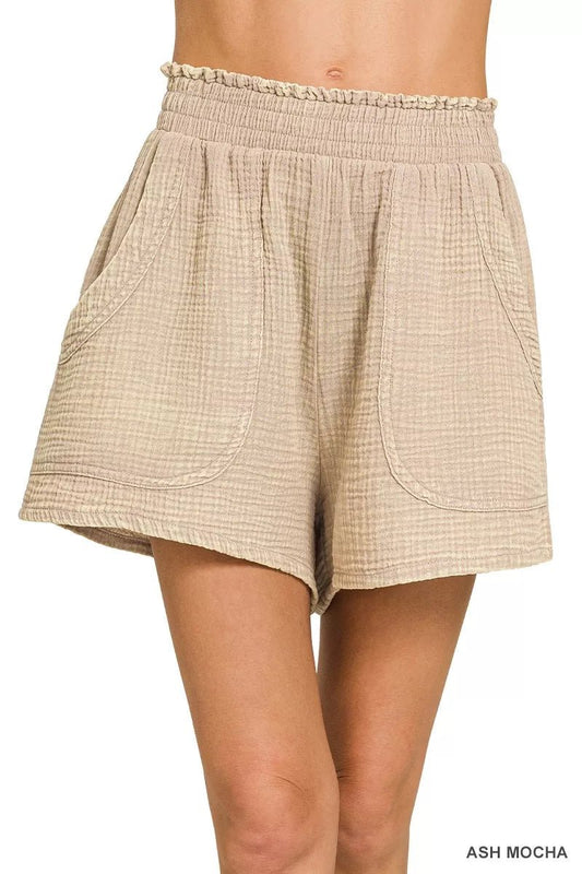 Zenana Washed Double Gauze Shorts - Bitsy Gypsy Boutique