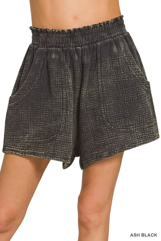 Zenana Washed Double Gauze Shorts - Bitsy Gypsy Boutique