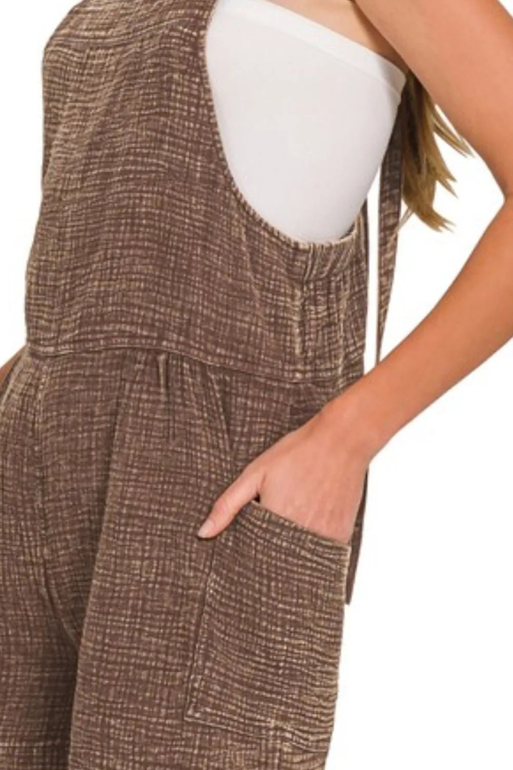 Zenana Washed Double Gauze Tie Back Rompers - Bitsy Gypsy Boutique