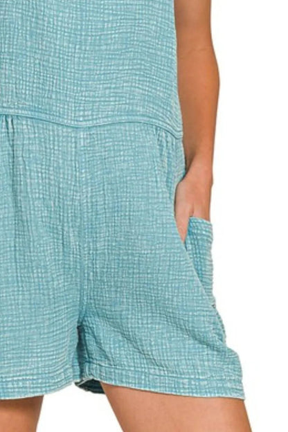 Zenana Washed Double Gauze Tie Back Rompers - Bitsy Gypsy Boutique