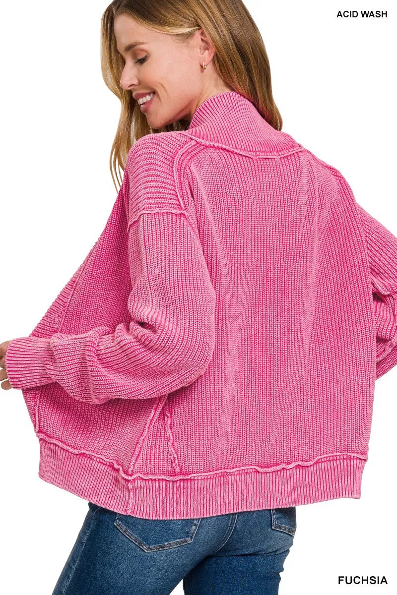 Zenana Washed Dropped Shoulder Cardigan with Side Pockets - Bitsy Gypsy Boutique