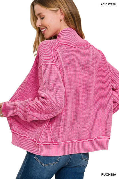 Zenana Washed Dropped Shoulder Cardigan with Side Pockets - Bitsy Gypsy Boutique