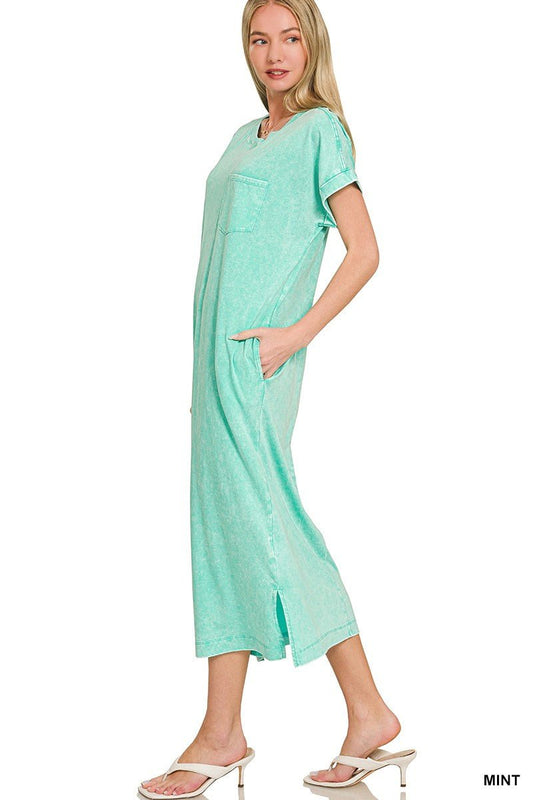 Zenana Washed Exposed Seam Short Sleeve T-Shirt Dress - Bitsy Gypsy Boutique