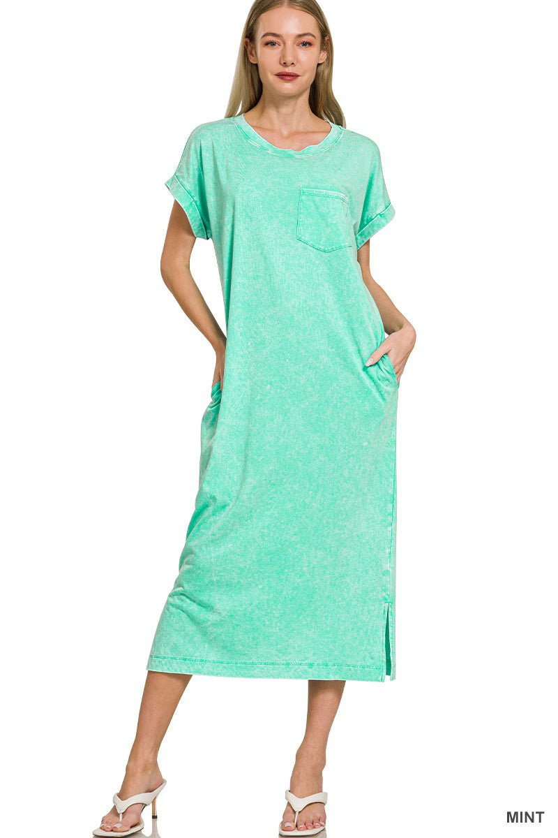 Zenana Washed Exposed Seam Short Sleeve T-Shirt Dress - Bitsy Gypsy Boutique