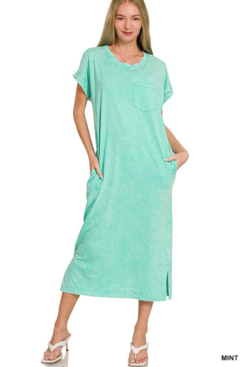 Zenana Washed Exposed Seam Short Sleeve T-Shirt Dress - Bitsy Gypsy Boutique