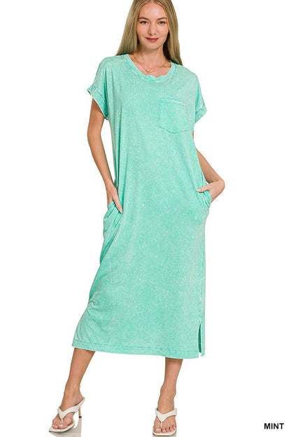Zenana Washed Exposed Seam Short Sleeve T-Shirt Dress - Bitsy Gypsy Boutique