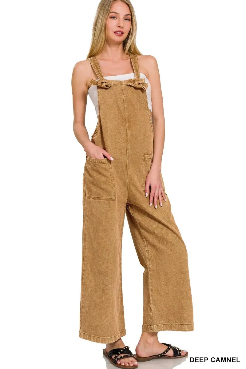 Zenana Washed Knot Strap Pockets Jumpsuit - Bitsy Gypsy Boutique