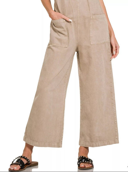 Zenana Washed Knot Strap Pockets Jumpsuit - Bitsy Gypsy Boutique