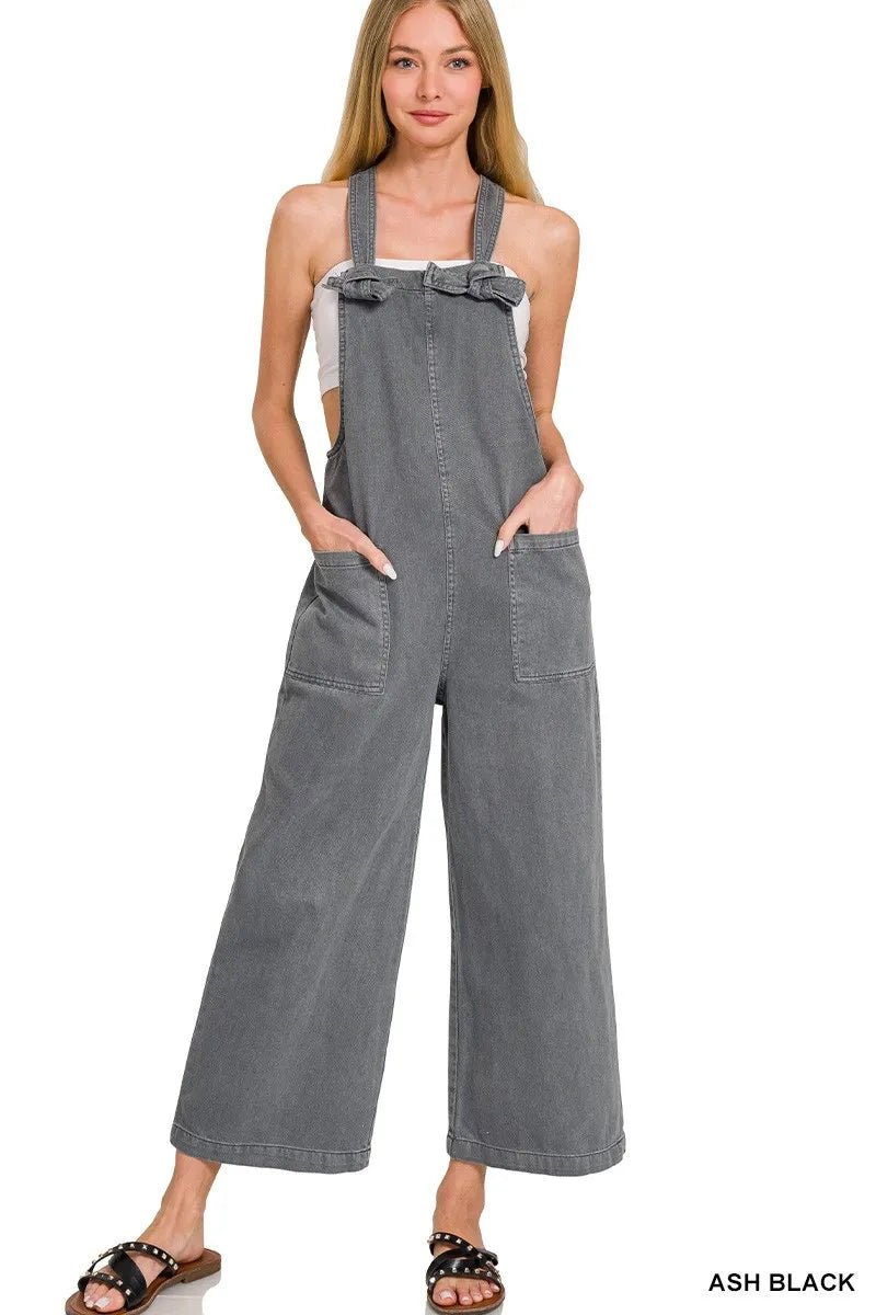 Zenana Washed Knot Strap Pockets Jumpsuit - Bitsy Gypsy Boutique