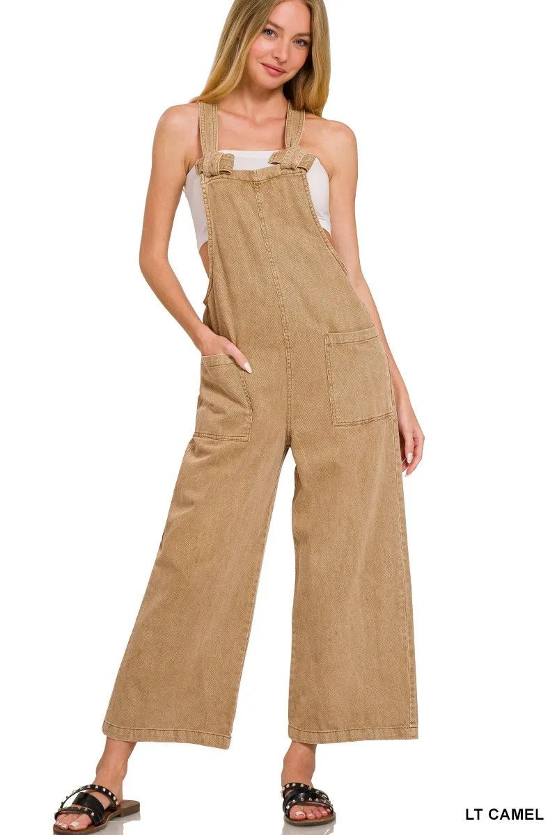 Zenana Washed Knot Strap Pockets Jumpsuit - Bitsy Gypsy Boutique