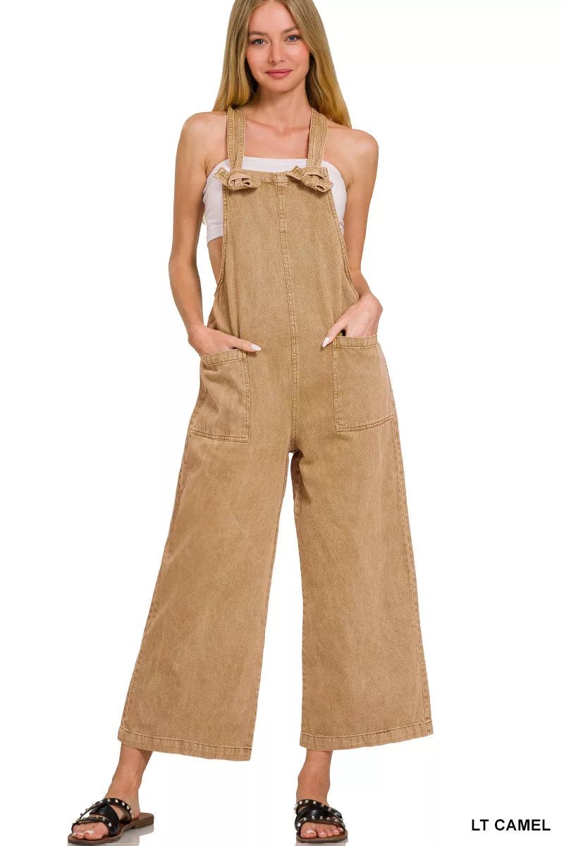 Zenana Washed Knot Strap Pockets Jumpsuit - Bitsy Gypsy Boutique