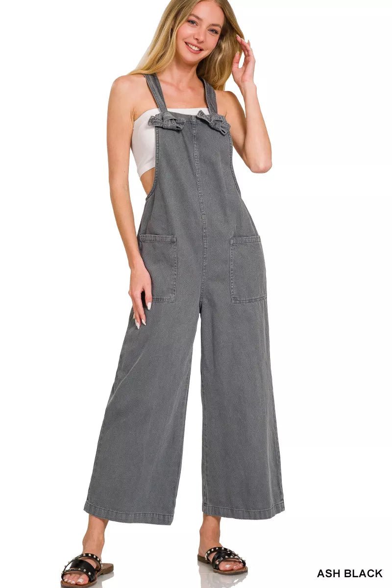 Zenana Washed Knot Strap Pockets Jumpsuit - Bitsy Gypsy Boutique