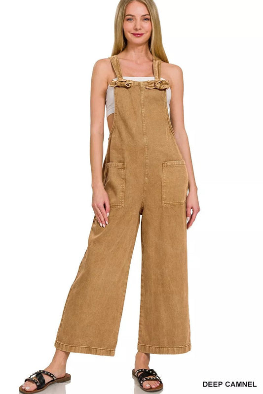 Zenana Washed Knot Strap Pockets Jumpsuit - Bitsy Gypsy Boutique