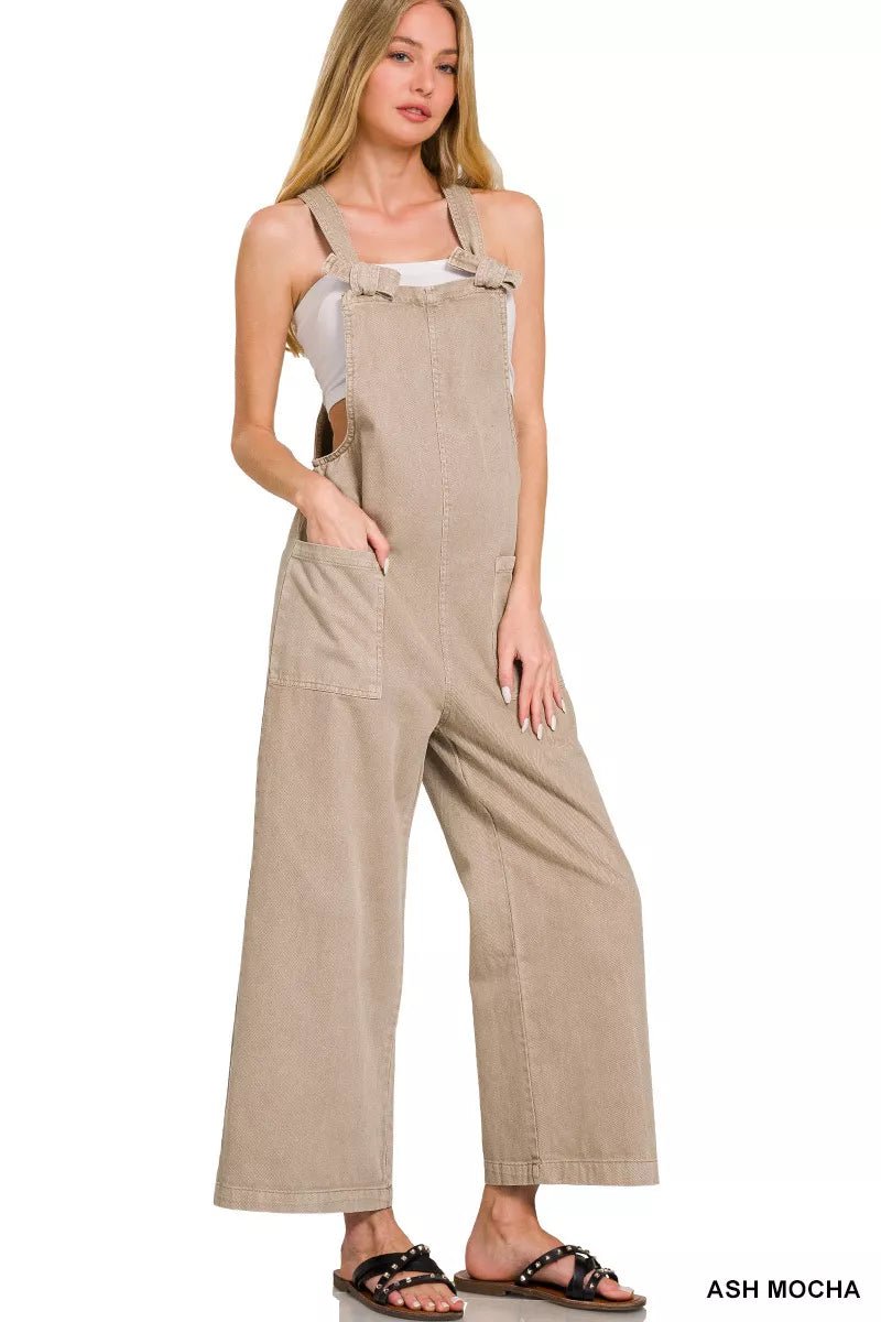 Zenana Washed Knot Strap Pockets Jumpsuit - Bitsy Gypsy Boutique