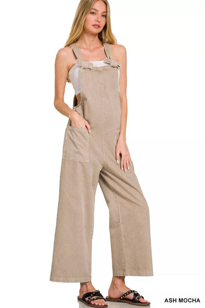 Zenana Washed Knot Strap Pockets Jumpsuit - Bitsy Gypsy Boutique