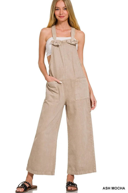 Zenana Washed Knot Strap Pockets Jumpsuit - Bitsy Gypsy Boutique