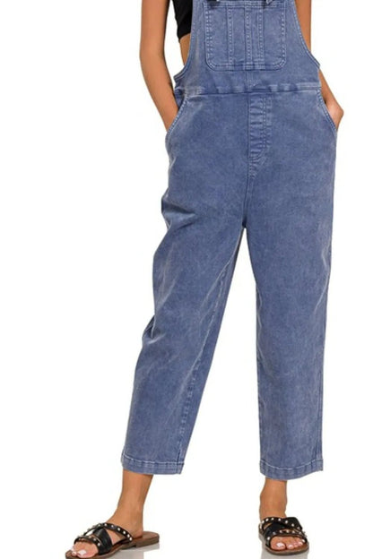 Zenana Washed Knot Strap Relaxed Fit Overalls - Bitsy Gypsy Boutique