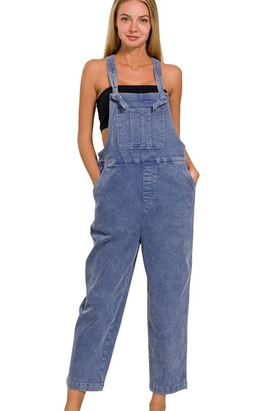 Zenana Washed Knot Strap Relaxed Fit Overalls - Bitsy Gypsy Boutique