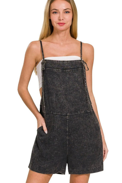 Zenana Washed Linen Knot Strap Rompers - Bitsy Gypsy Boutique