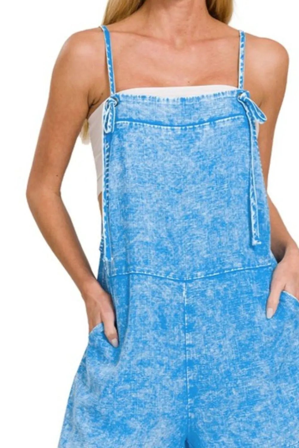 Zenana Washed Linen Knot Strap Rompers - Bitsy Gypsy Boutique