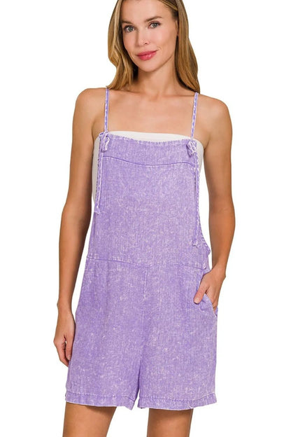 Zenana Washed Linen Knot Strap Rompers - Bitsy Gypsy Boutique