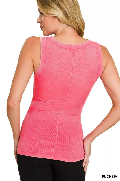 Zenana Washed Ribbed Scoop Neck Tank Top - Bitsy Gypsy Boutique