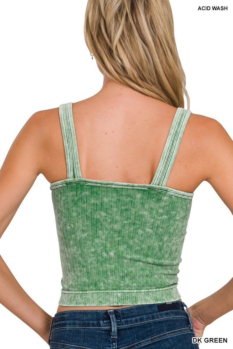 Zenana Washed Ribbed Seamless Cropped V - neck Tank Top - Bitsy Gypsy Boutique